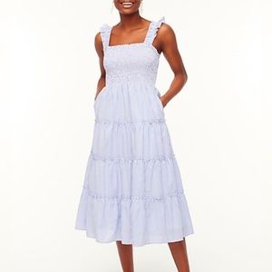 J Crew Factory Smocked Tiered Midi Dress XSP